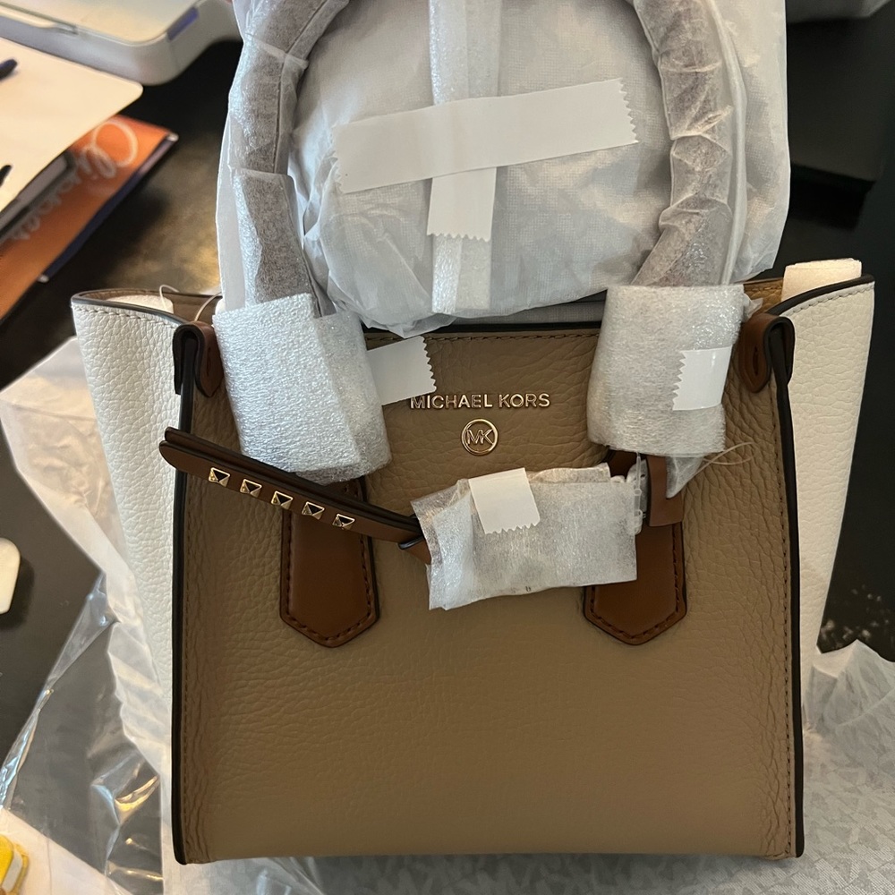 Michael Kors Kris Small Color Block Pebbled Genuine Leather Satchel